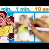 I WAS NOT PREPARED!! | 10 Minute, 1 Minute, 10 Second Speed Drawing Challenge (With Markers!)